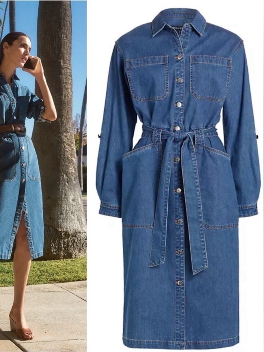 Veronica Beard Evelyn Denim Midi Shirt Dress in Cornflower Sz 0